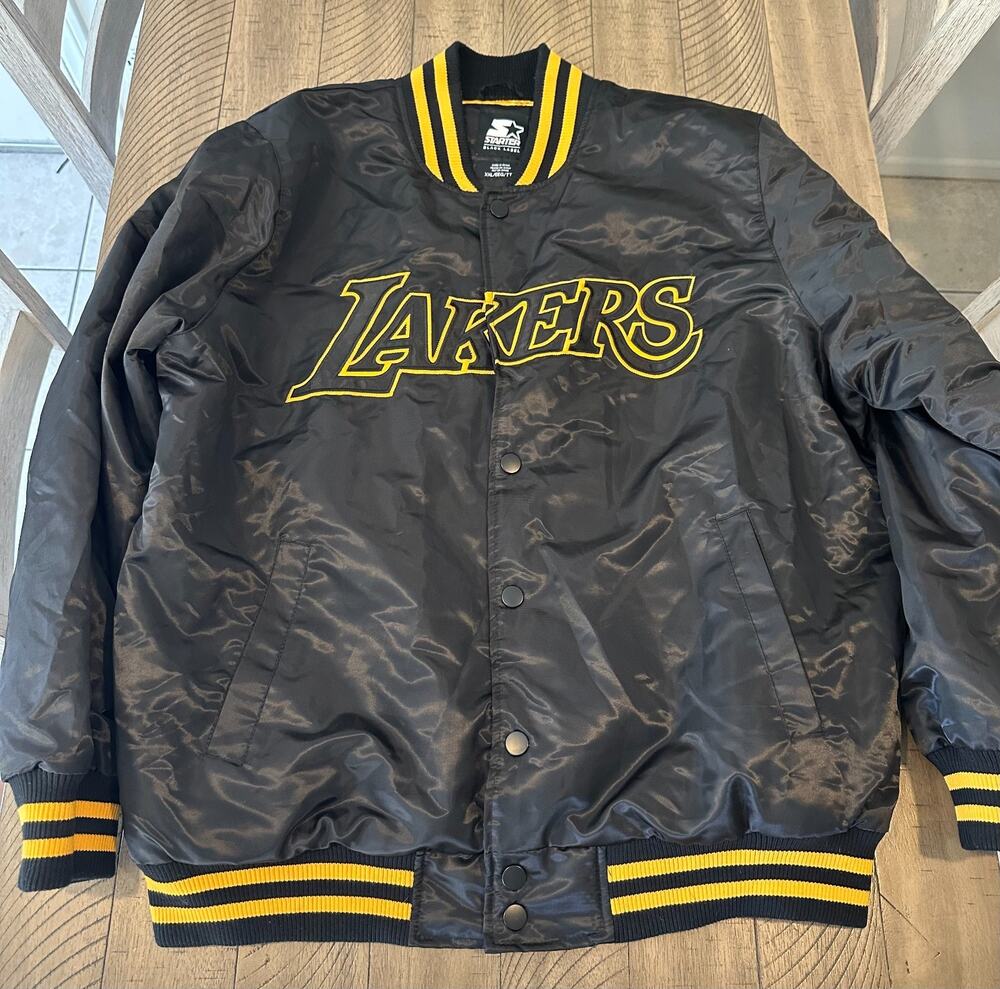 Starter Black Label Los Angeles Lakers Bomber Jacket Men's XXL Black Yellow
